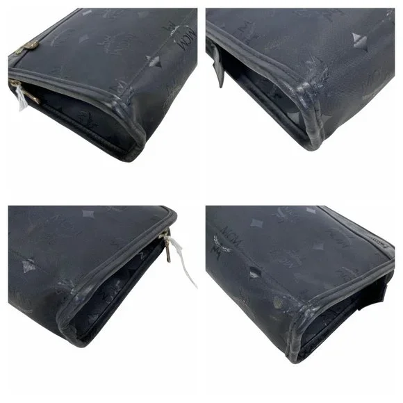 Authentic MCM Clutch Bag Black PVC Used Handbag Vintage On Sale - Picture 3 of 11